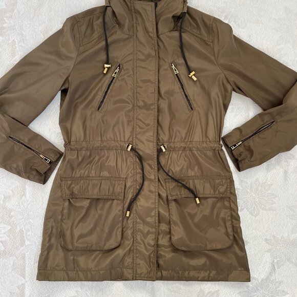 Zara Basic Lightweight Utility Hooded Full Zip Drawstring Waist Jacket Medium - Picture 2 of 16